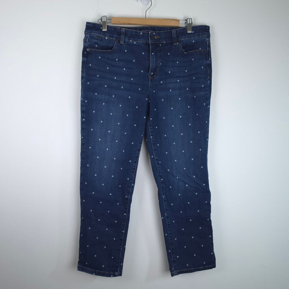 Talbots Polka Dot Simply Flattering Mid Rise Ankle Length Jeans Size 14 Petite